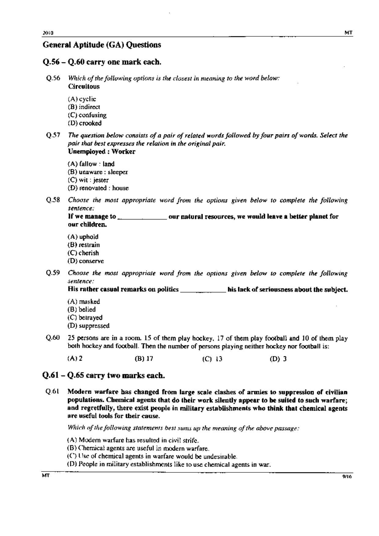 GATE 2010 Metallurgical Engineering (MT) Question Paper with Answer Key - Page 9
