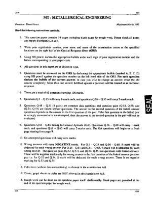 GATE 2010 Metallurgical Engineering (MT) Question Paper with Answer Key
