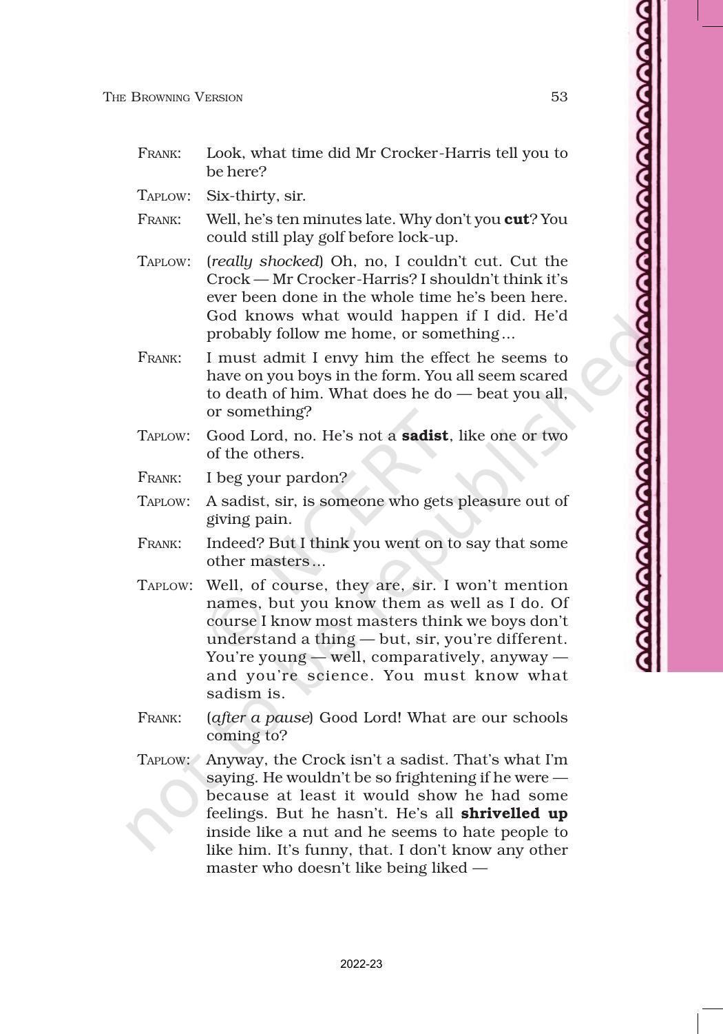 NCERT Book for Class 11 English Hornbill Chapter 6 The Browning Version - Page 4