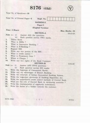 AP Inter. 2nd Year Vocational Question Paper May – 2019 - Banking-I(Old)