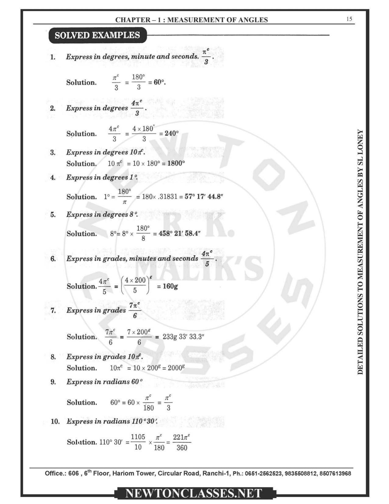 SL Loney Plane Trigonometry Solutions: Measurement of Angles - Page 15