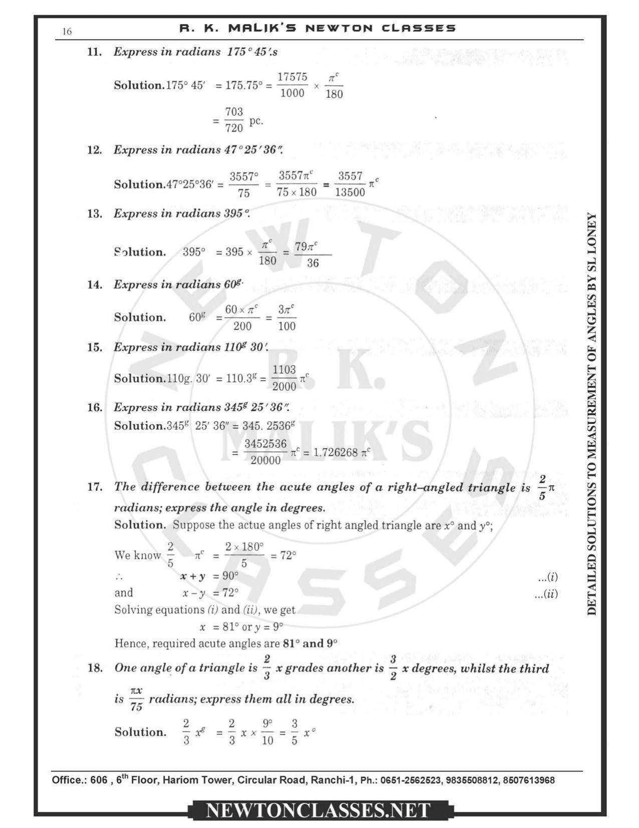 SL Loney Plane Trigonometry Solutions: Measurement of Angles - Page 16