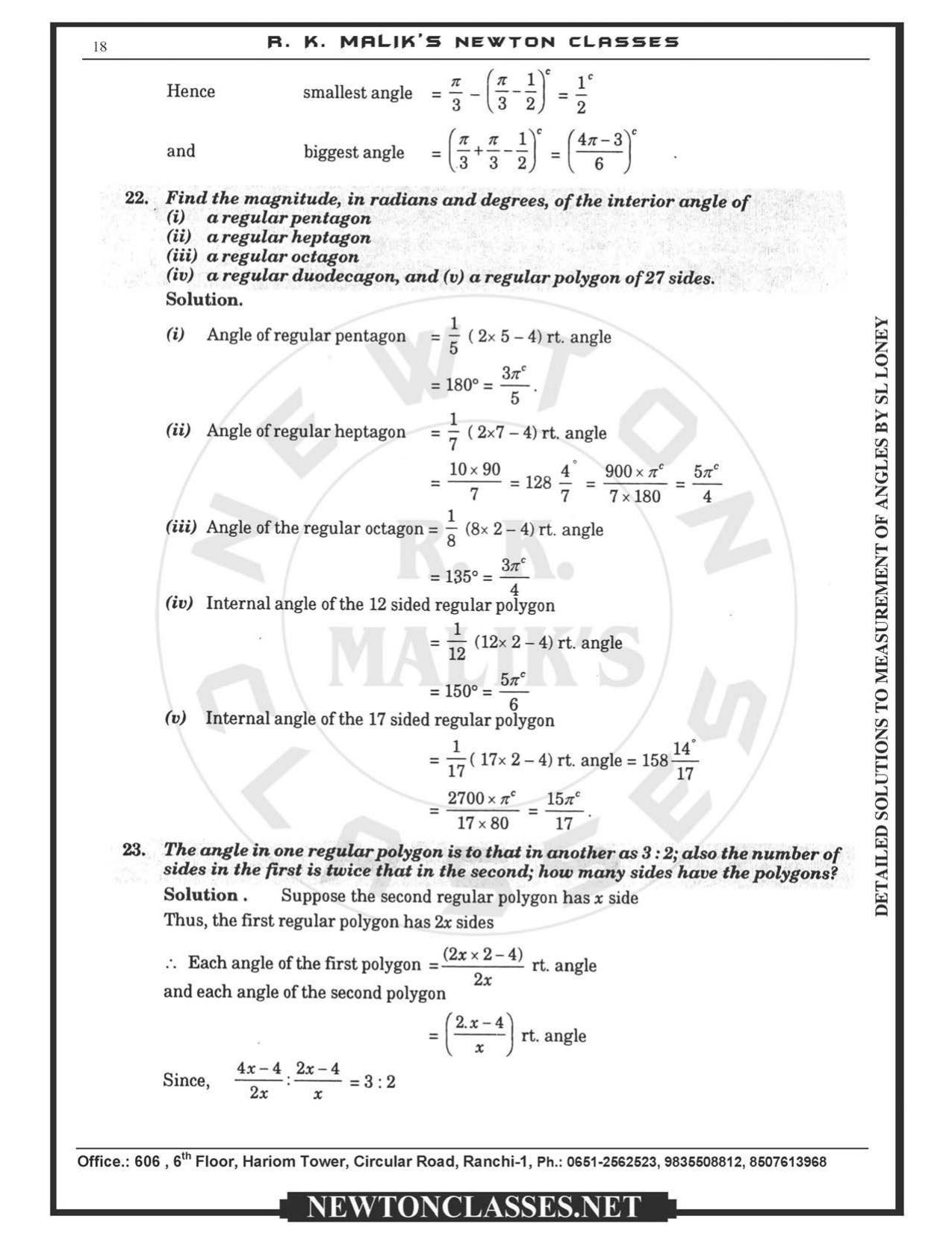 SL Loney Plane Trigonometry Solutions: Measurement of Angles - Page 18