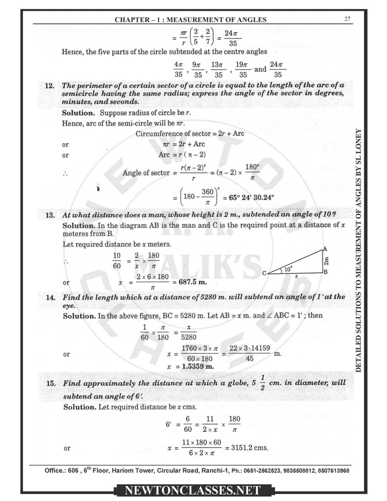 SL Loney Plane Trigonometry Solutions: Measurement of Angles - Page 27
