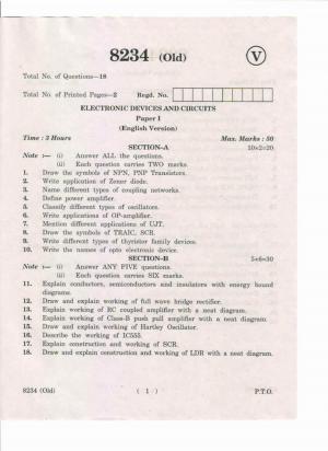 AP Inter. 2nd Year Vocational Question Paper May – 2019 - Electronic Devices and Circuits-I(Old)