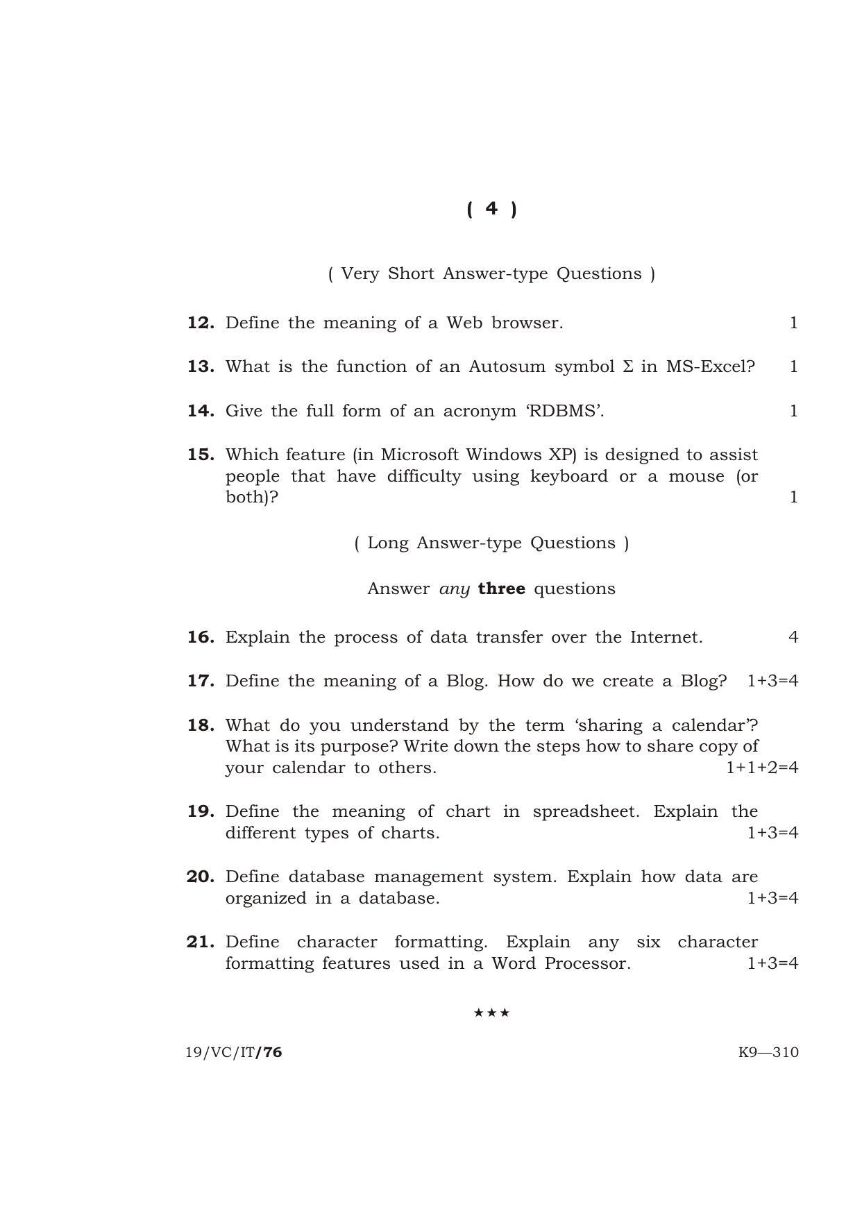 Meghalaya Board (MBOSE) Class 12 INFORMATION TECHNOLOGY (IT/ITES) 2019 Question Paper - Page 4