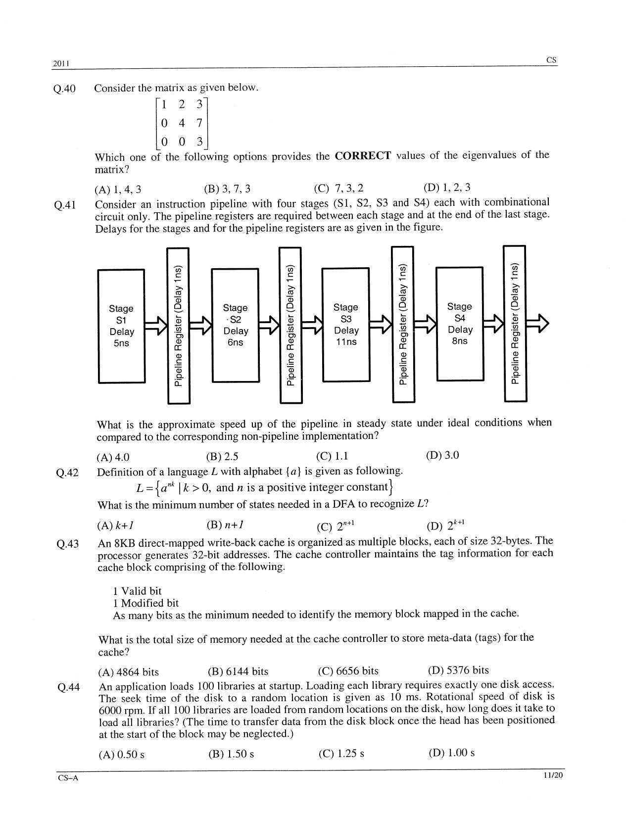 GATE 2011 Computer Science and Information Technology (CS) Question Paper with Answer Key - Page 11
