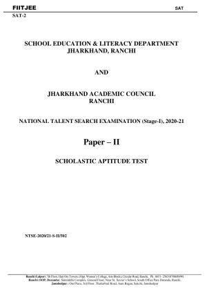 Jharkhand (JAC) NTSE (SAT) 2020-21 Question Paper