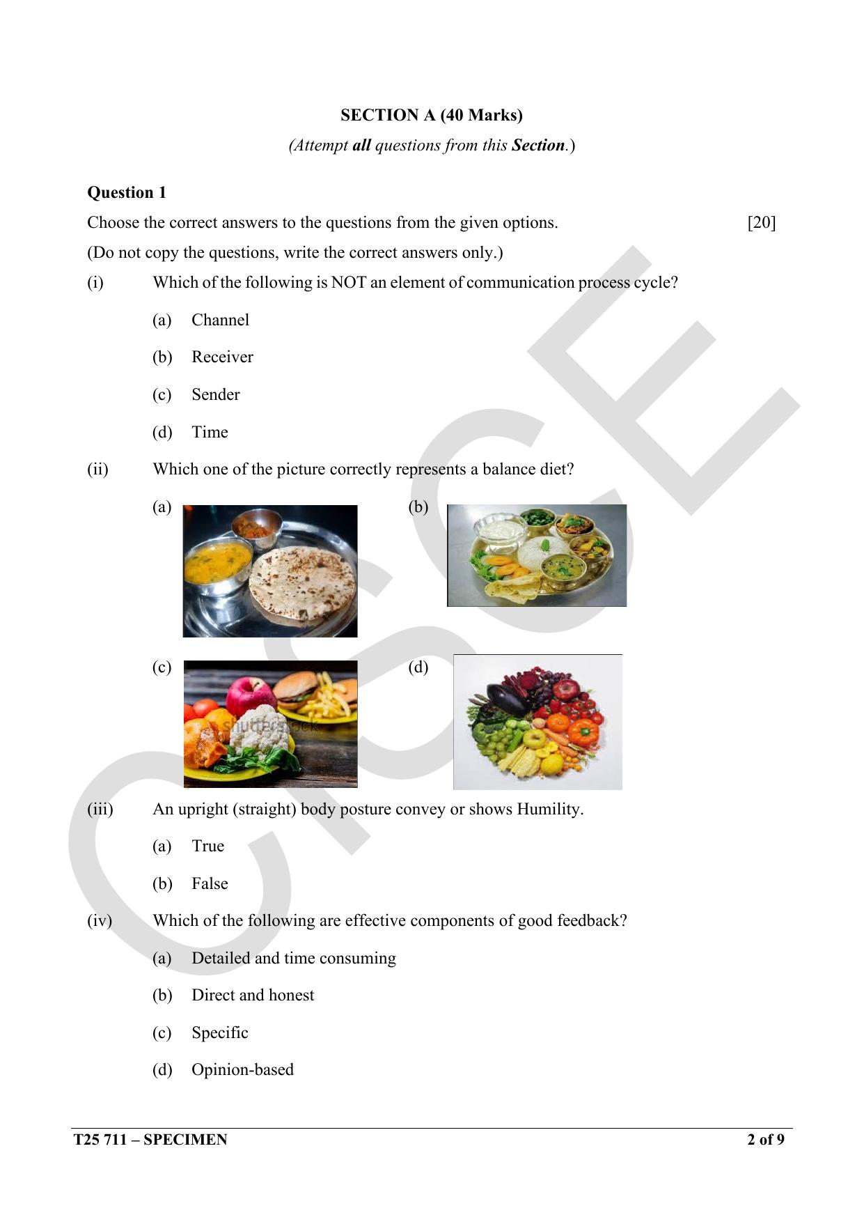 ICSE Class 10 2025 Dietetic Aide (QP & MS) Specimen Paper - Page 2