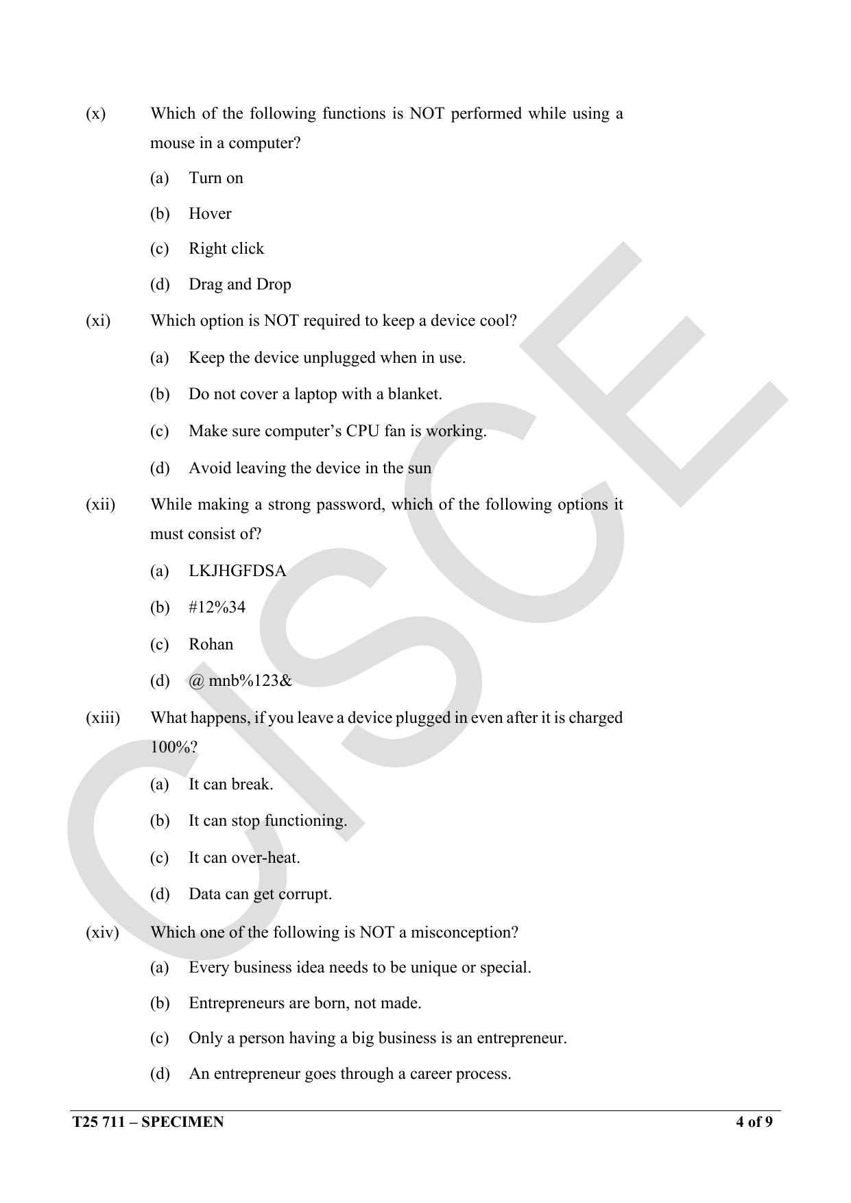 ICSE Class 10 2025 Dietetic Aide (QP & MS) Specimen Paper - Page 4