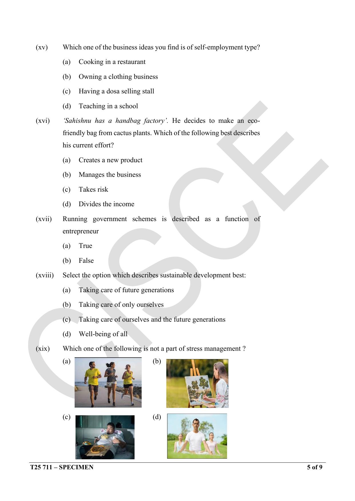 ICSE Class 10 2025 Dietetic Aide (QP & MS) Specimen Paper - Page 5