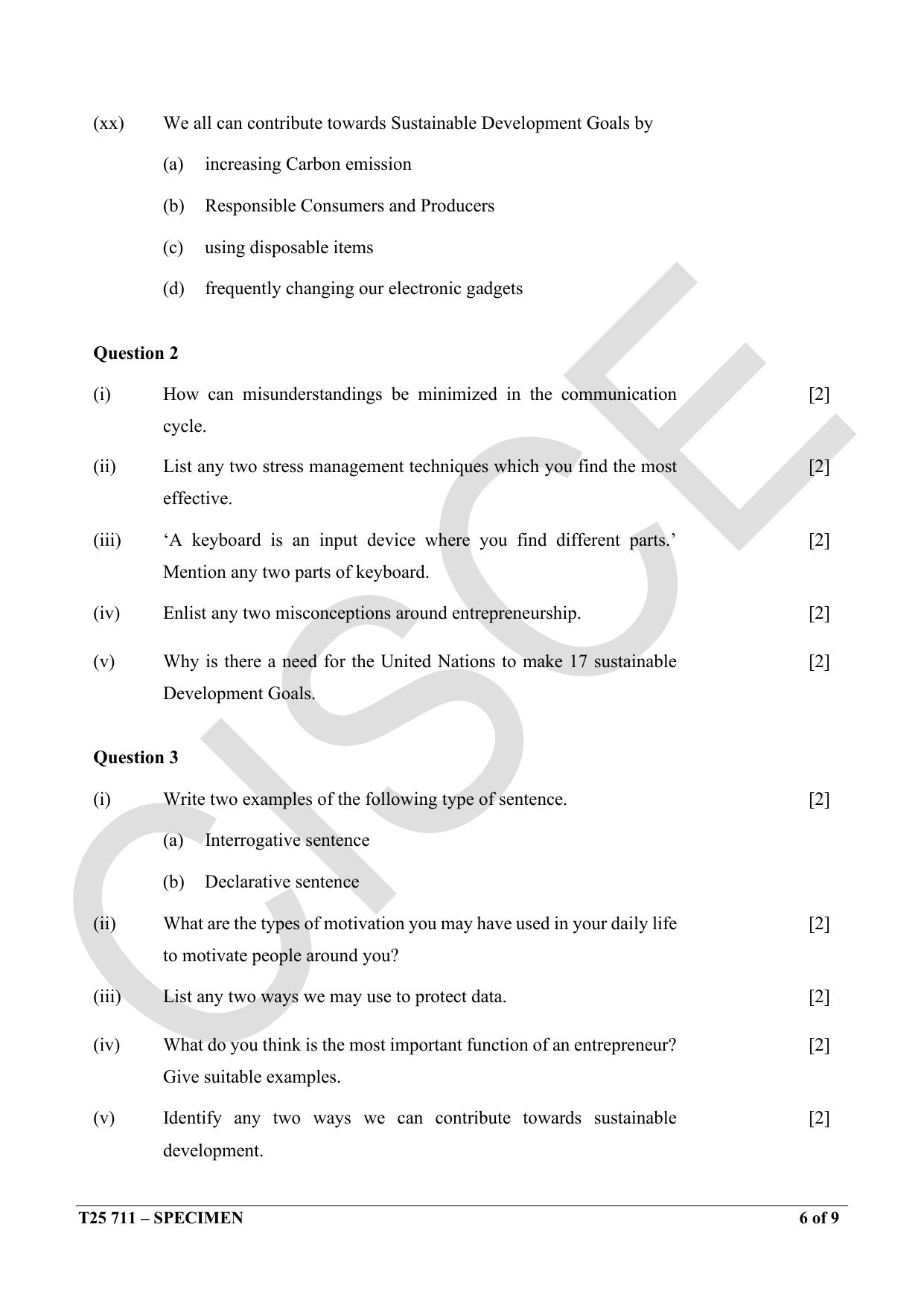 ICSE Class 10 2025 Dietetic Aide (QP & MS) Specimen Paper - Page 6