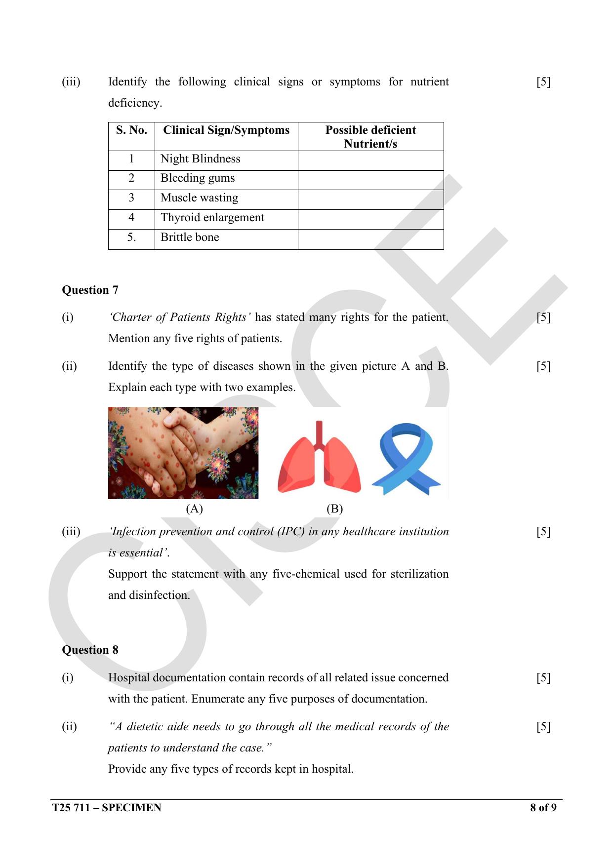 ICSE Class 10 2025 Dietetic Aide (QP & MS) Specimen Paper - Page 8