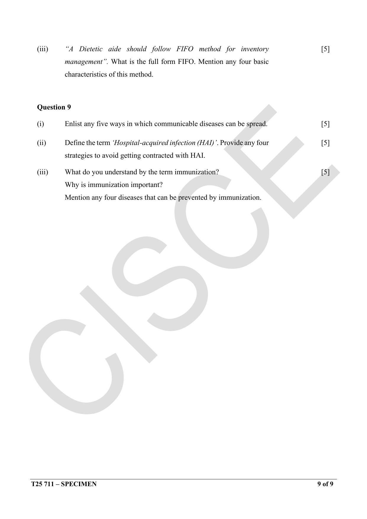 ICSE Class 10 2025 Dietetic Aide (QP & MS) Specimen Paper - Page 9