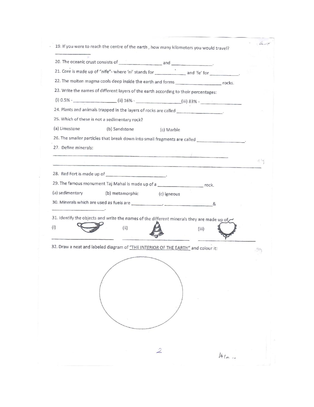 CBSE Worksheets for Class 7 Geography Inside Our Earth Assignment - Page 2