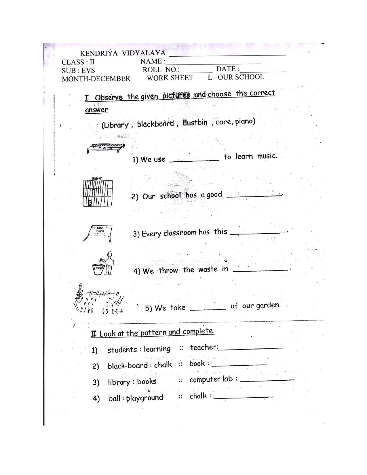 Worksheets for Class 2 EVS Assignment 16 Our School - Page 3