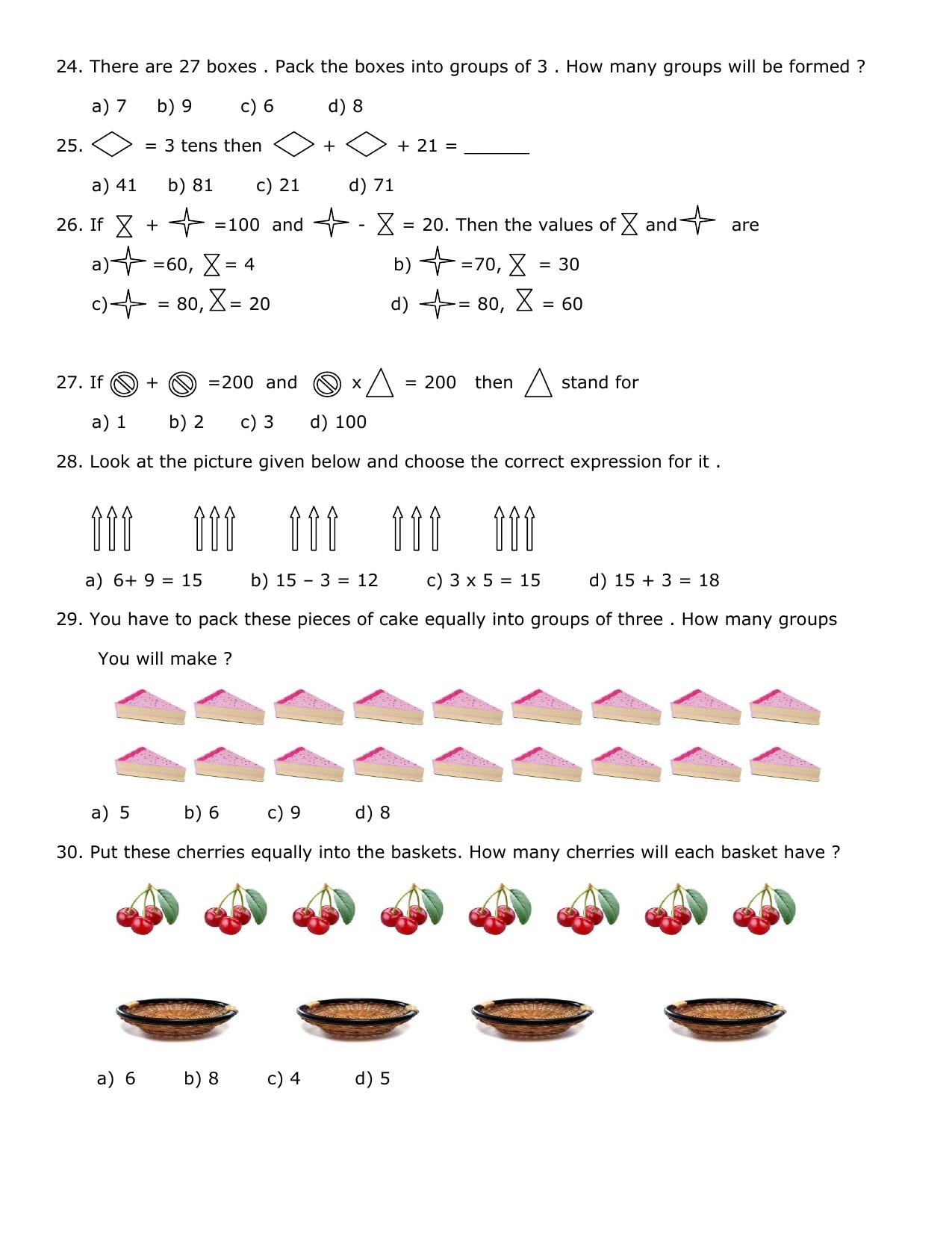 Worksheet for Class 3 Mathematics Practice Test Assignment 2 - Page 3