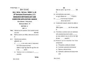 Sarguja University Question Paper - 2022 :   M.Com(First Sem.)Research Methodology & Computer Application Basics Paper 1