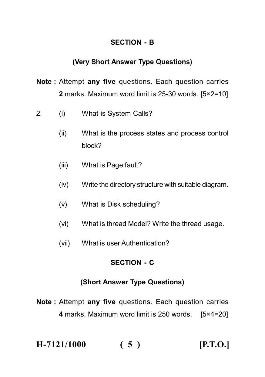 Sarguja University Question Paper July-2022 : M.Sc. In Computer Science (Second Sem.)Operating System Concepts Paper 1 - Page 5