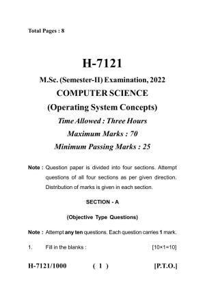 Sarguja University Question Paper July-2022 :   M.Sc. In Computer Science (Second Sem.)Operating System Concepts Paper 1