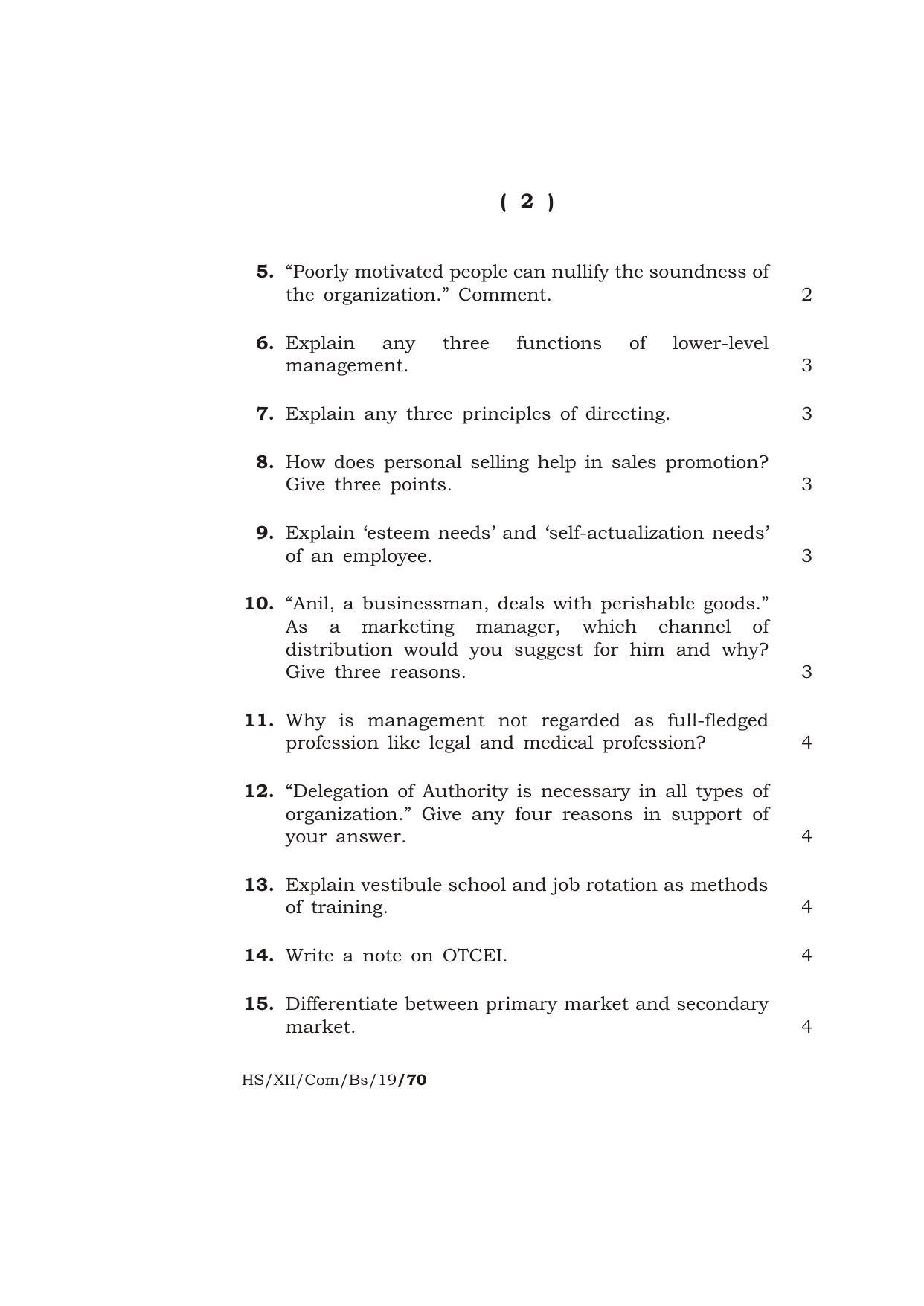 Meghalaya Board (MBOSE) Class 12 BUSINESS STUDIES 2019 Question Paper - Page 2