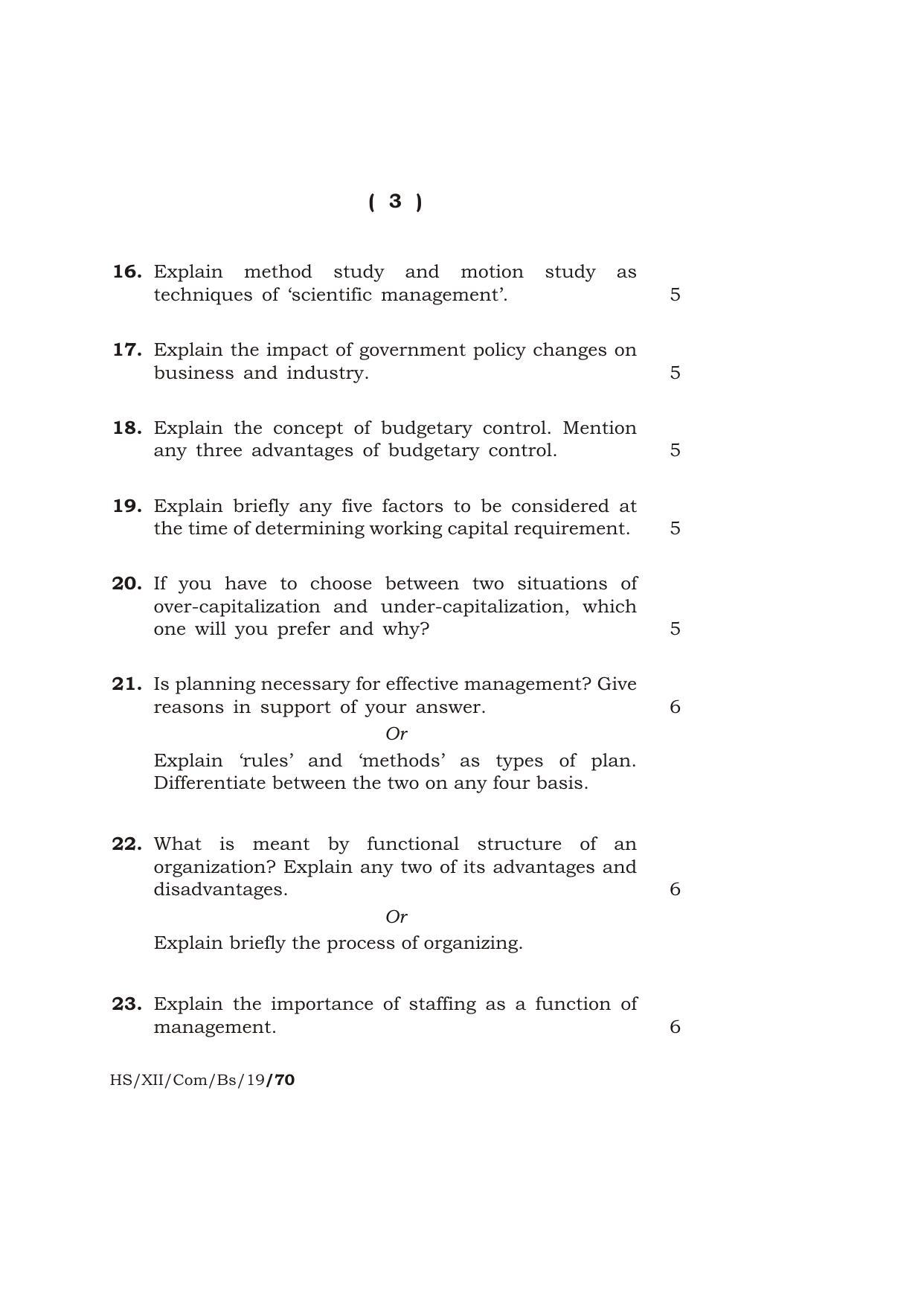 Meghalaya Board (MBOSE) Class 12 BUSINESS STUDIES 2019 Question Paper - Page 3
