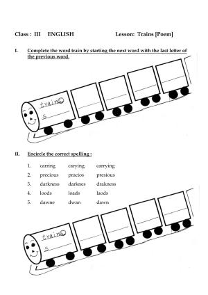 Worksheet for Class 3 English Trains (Poem) Assignment