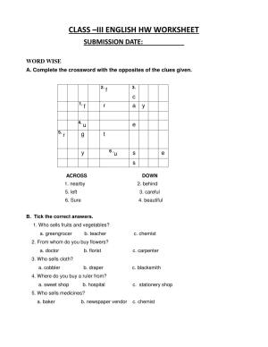 Worksheet for Class 3 English Word Wise Assignment 1