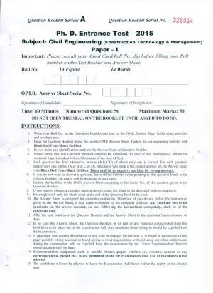 PU MPET Civil Engineering Construction Technology Management 2015 Question Paper