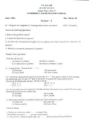 PSEB 12th Accountancy Model Paper 2025