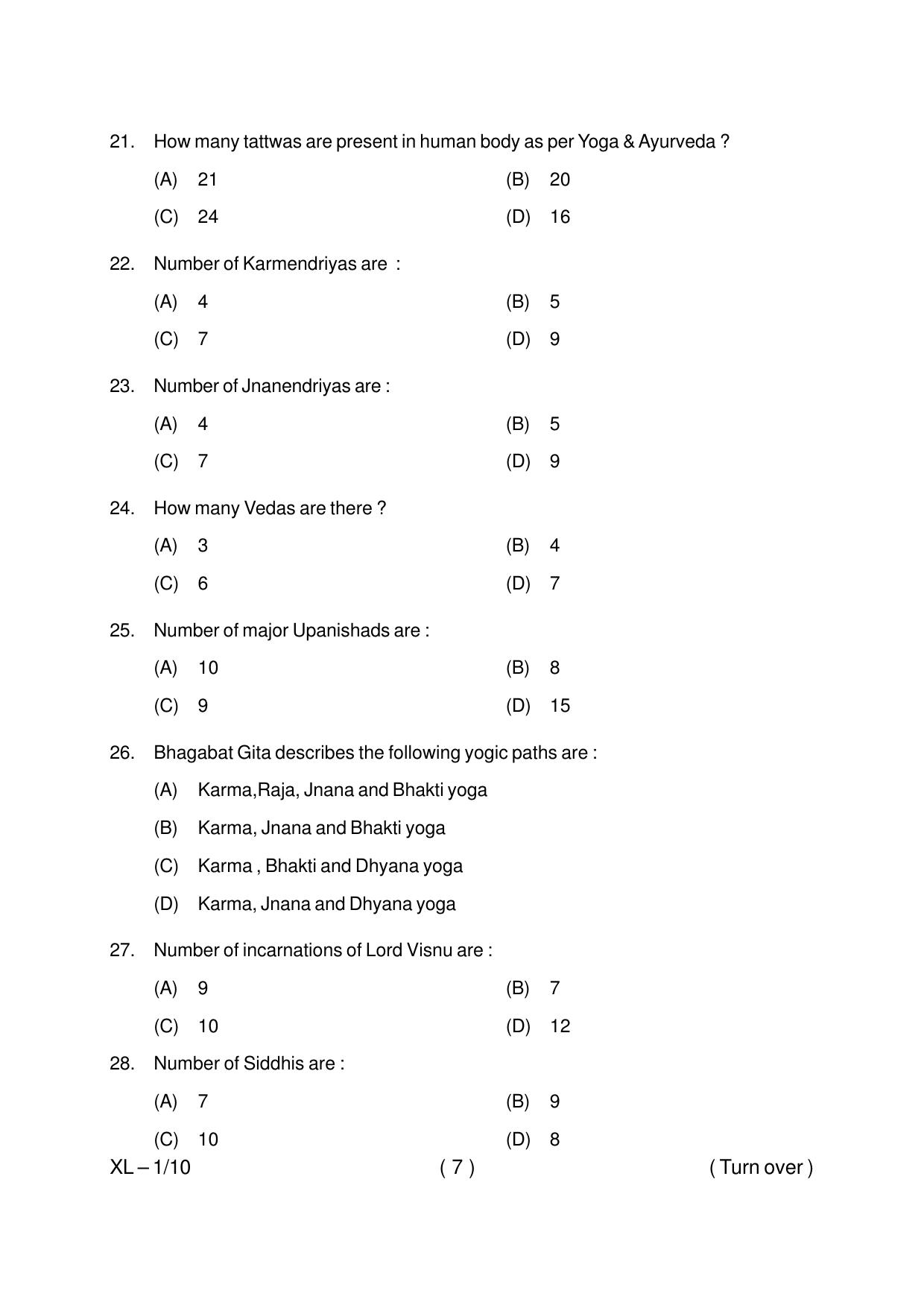 Odisha CPET YOGA & NATUROPATHY 2020 Question Paper - Page 7