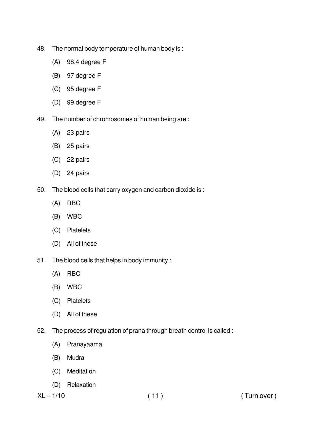 Odisha CPET YOGA & NATUROPATHY 2020 Question Paper - Page 11