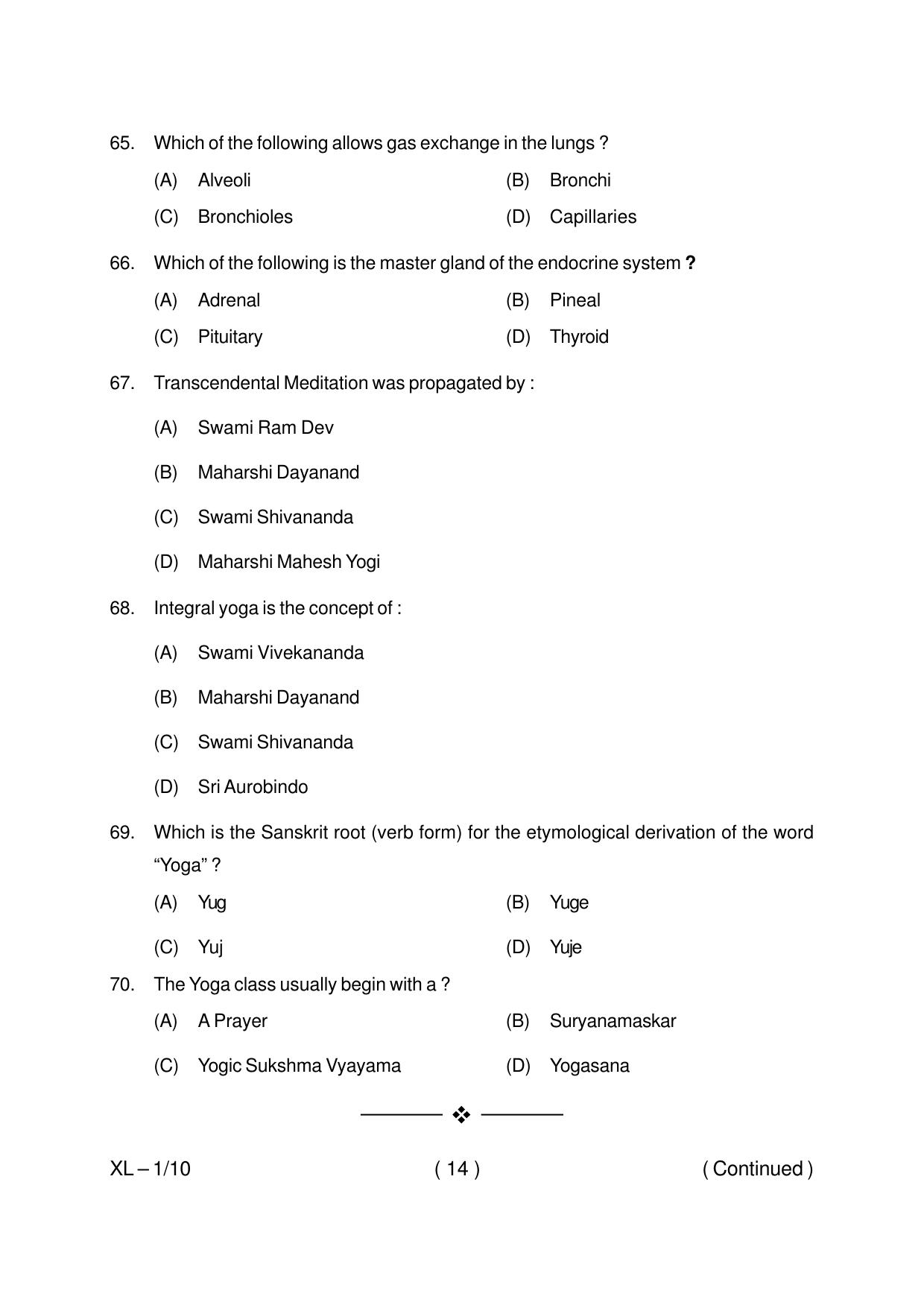 Odisha CPET YOGA & NATUROPATHY 2020 Question Paper - Page 14