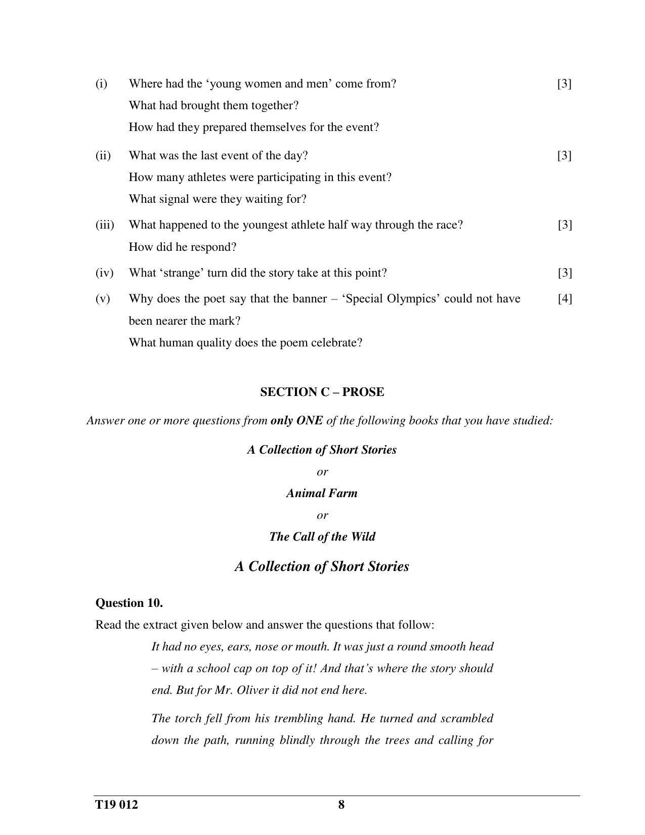 ICSE Class 10 English Paper II 2019 Question Paper - Page 8