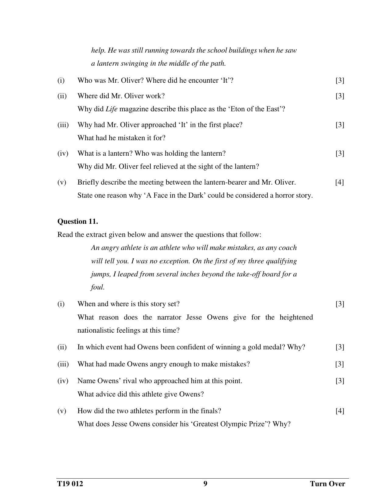 ICSE Class 10 English Paper II 2019 Question Paper - Page 9