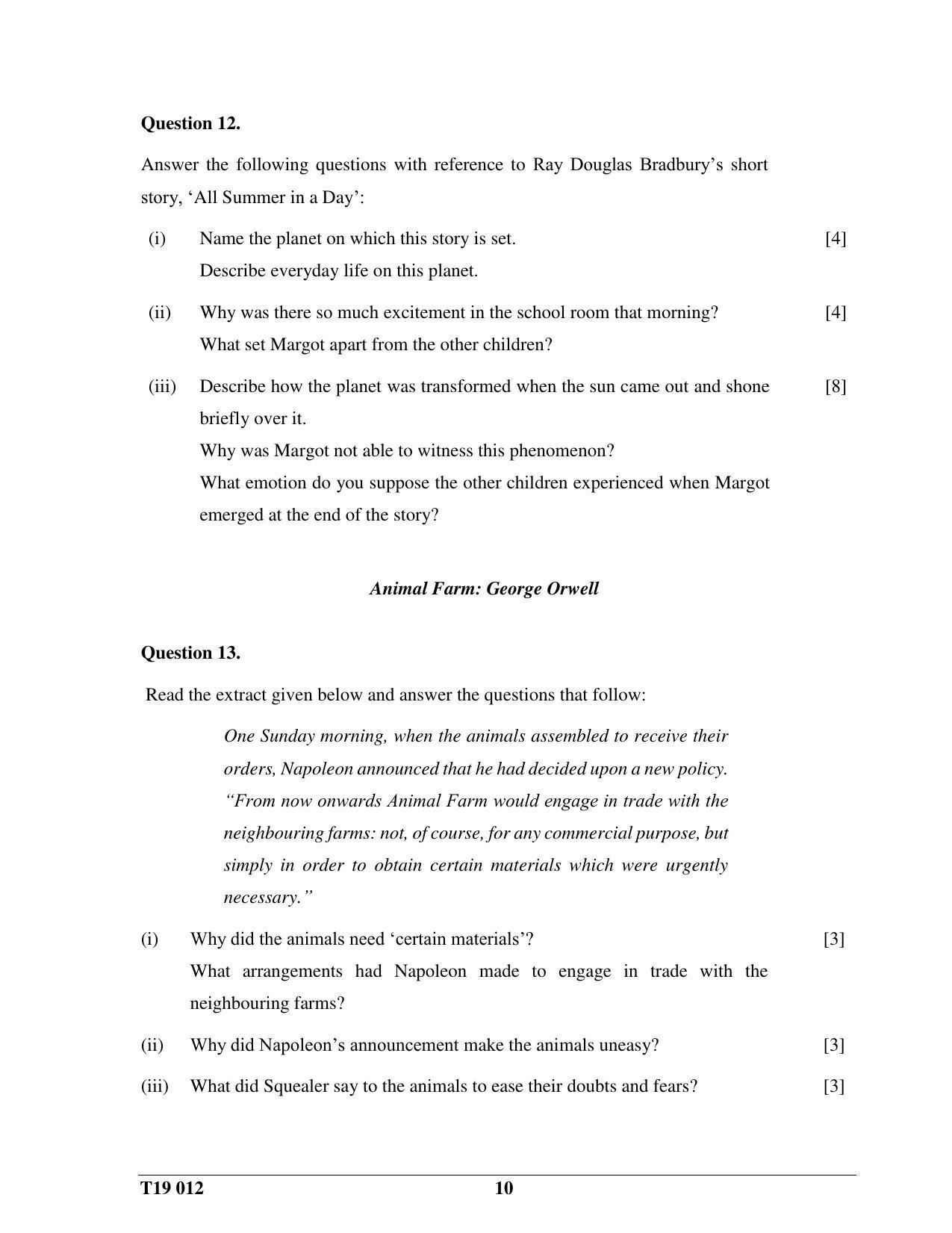 ICSE Class 10 English Paper II 2019 Question Paper - Page 10