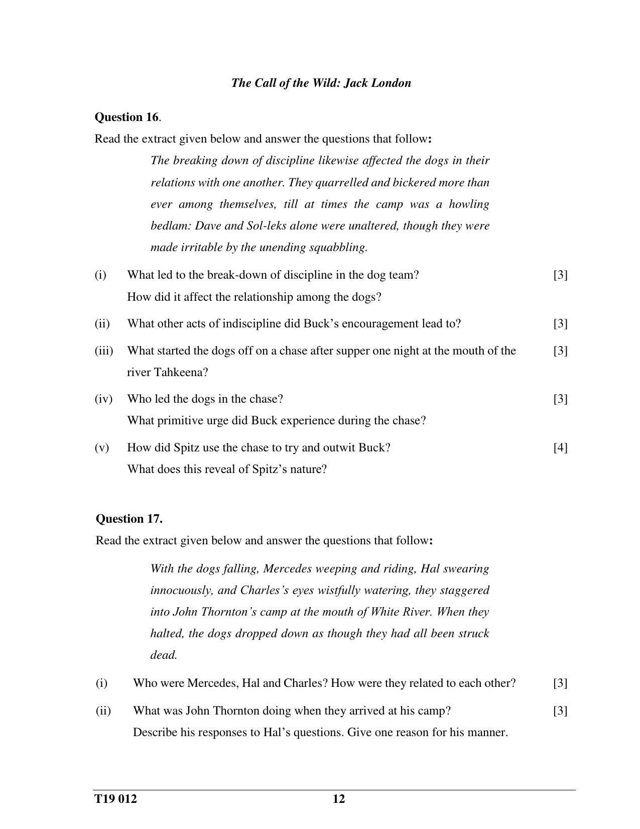 ICSE Class 10 English Paper II 2019 Question Paper - Page 12