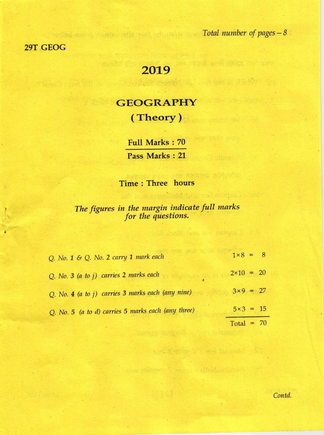 AHSEC Class 12 Geography 2019 Question Papers - Page 1