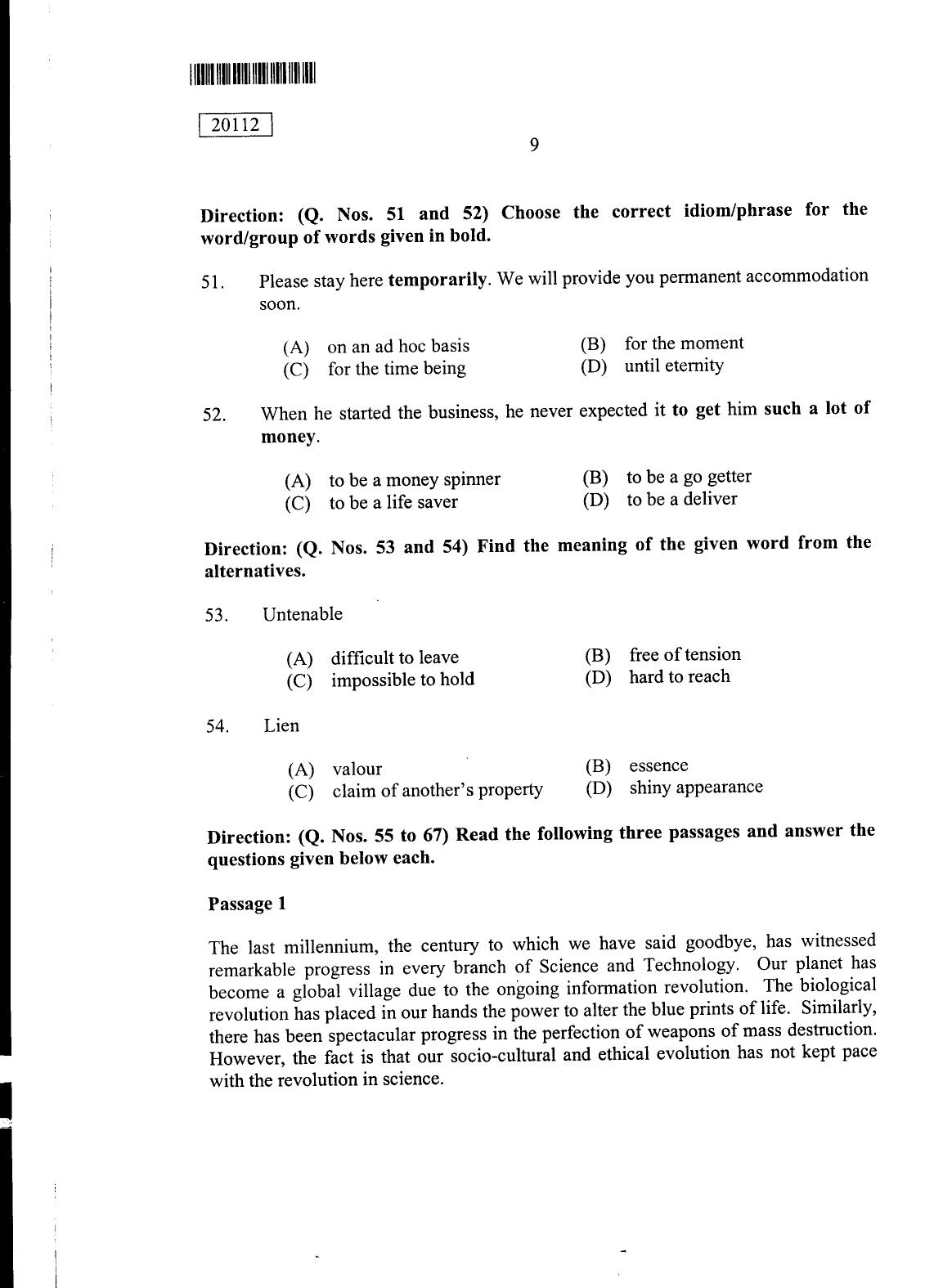 CUSAT CAT 2012 BBA & LLB(Hons) Question Paper - Page 10
