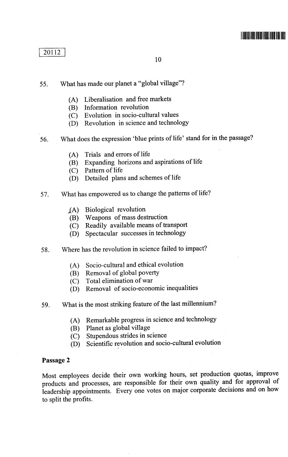 CUSAT CAT 2012 BBA & LLB(Hons) Question Paper - Page 11