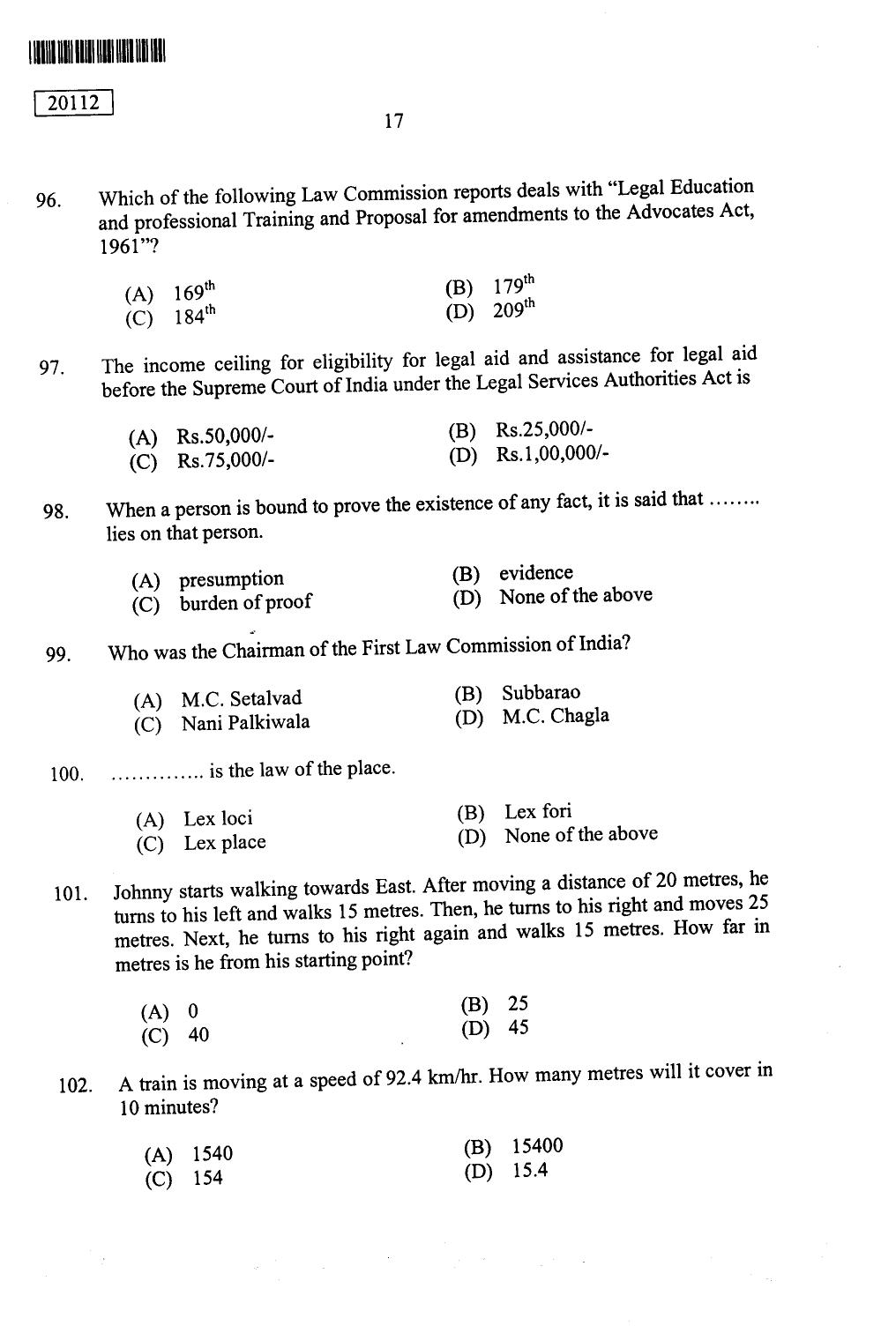 CUSAT CAT 2012 BBA & LLB(Hons) Question Paper - Page 18
