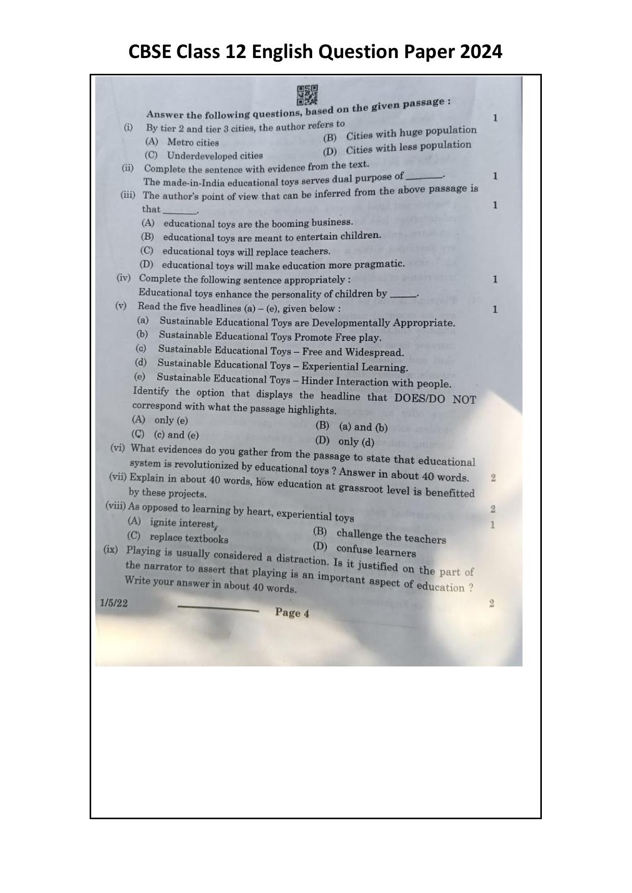 1/5/3 English Core Set 3 2024 Question Paper - Page 4