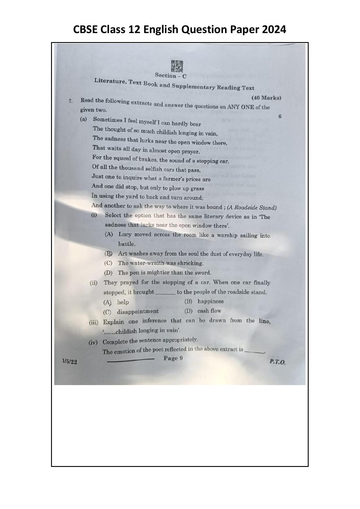 1/5/3 English Core Set 3 2024 Question Paper - Page 9