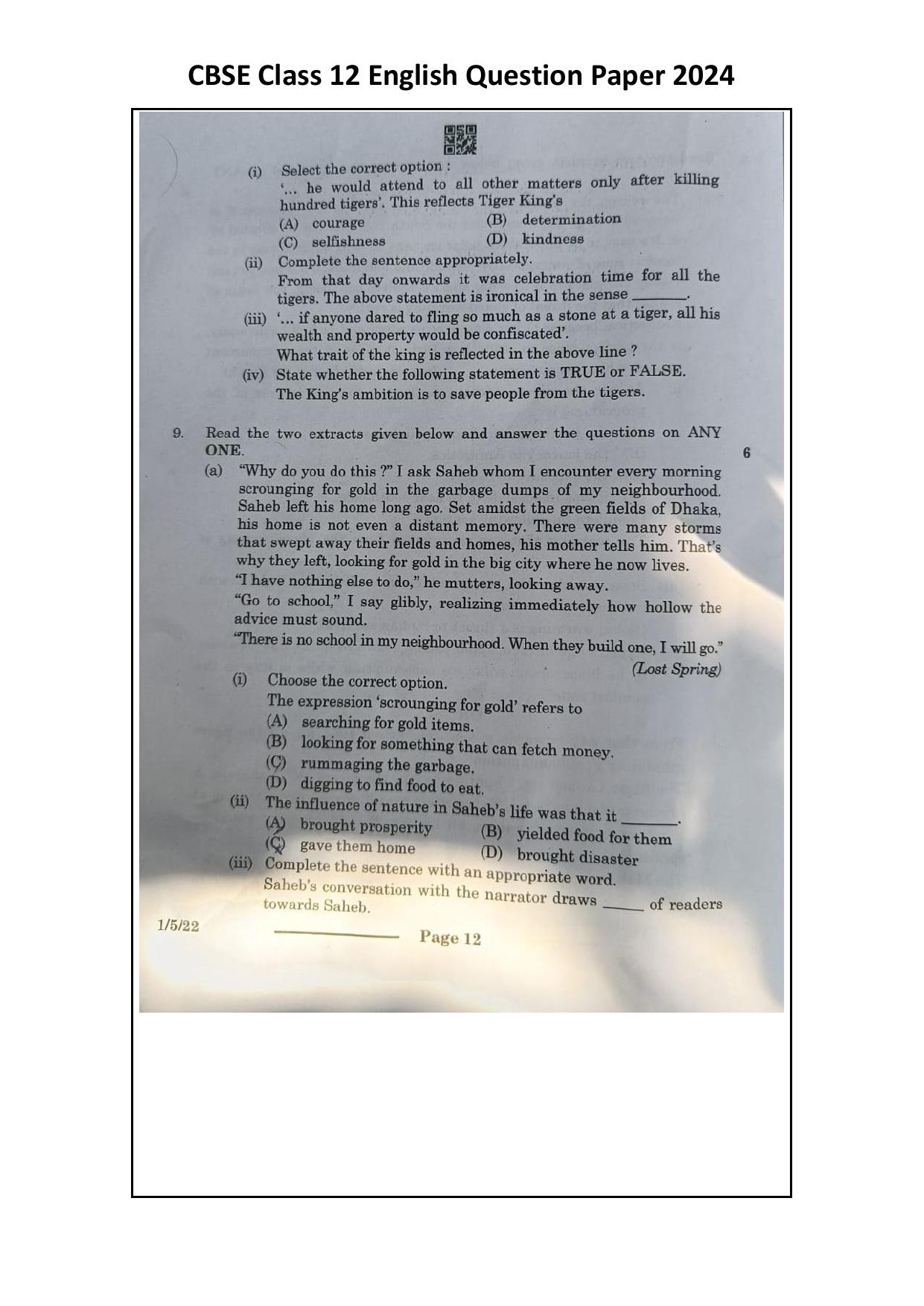 1/5/3 English Core Set 3 2024 Question Paper - Page 12