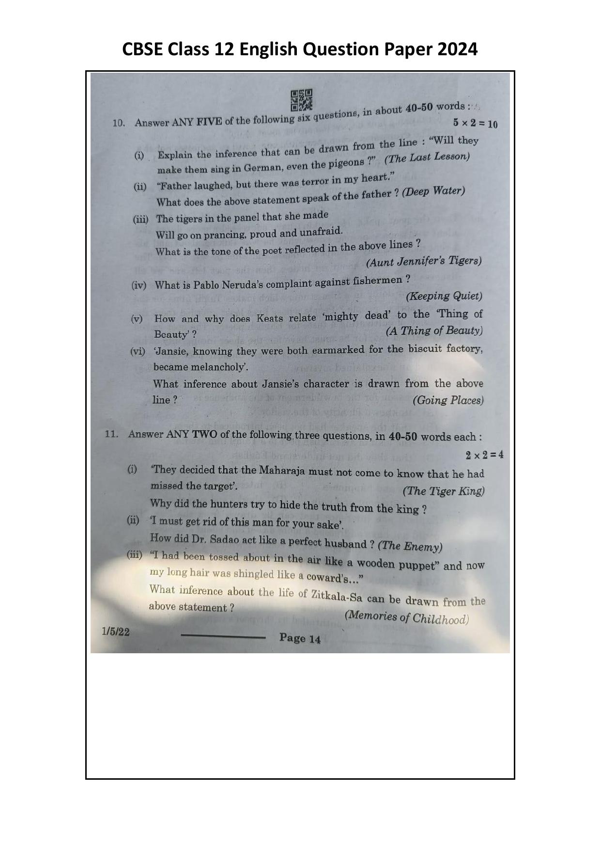 1/5/3 English Core Set 3 2024 Question Paper - Page 14