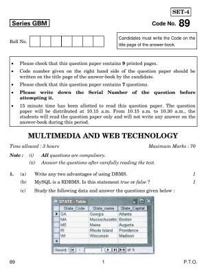 CBSE Class 12 89 MULTIMEDIA AND WEB TECHNOLOGY 2017 Question Paper