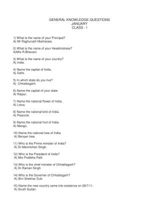 Worksheet for Class 5 General Knowledge Assignment 4