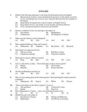 PU MPET English 2019 Question Papers