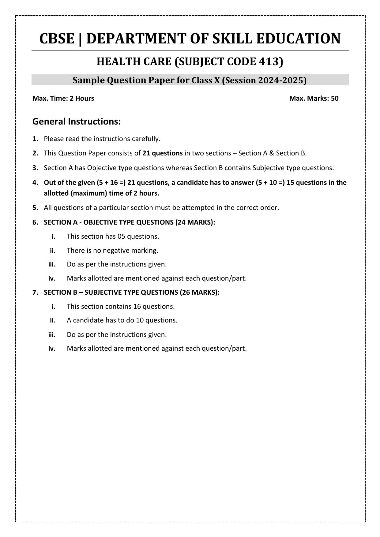 CBSE Class 10 Health Care Sample Paper 2025 - Page 2