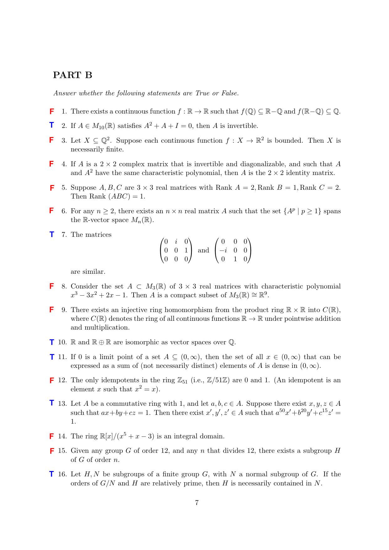TIFR GS 2019 Mathematics Question Paper - Page 7